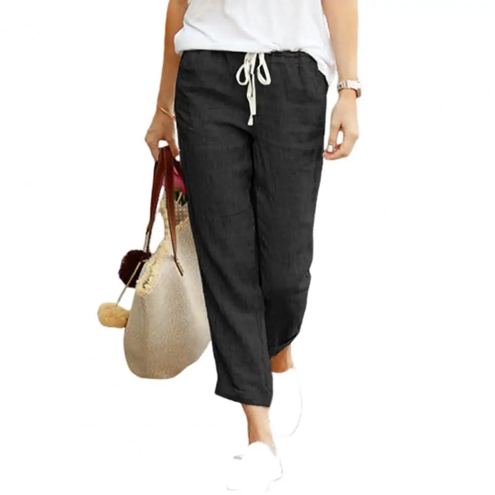 

Women Relaxed Fit Pants Stylish Women's Elastic Waist Drawstring Pants with Pockets Versatile Office Lady for Streetwear