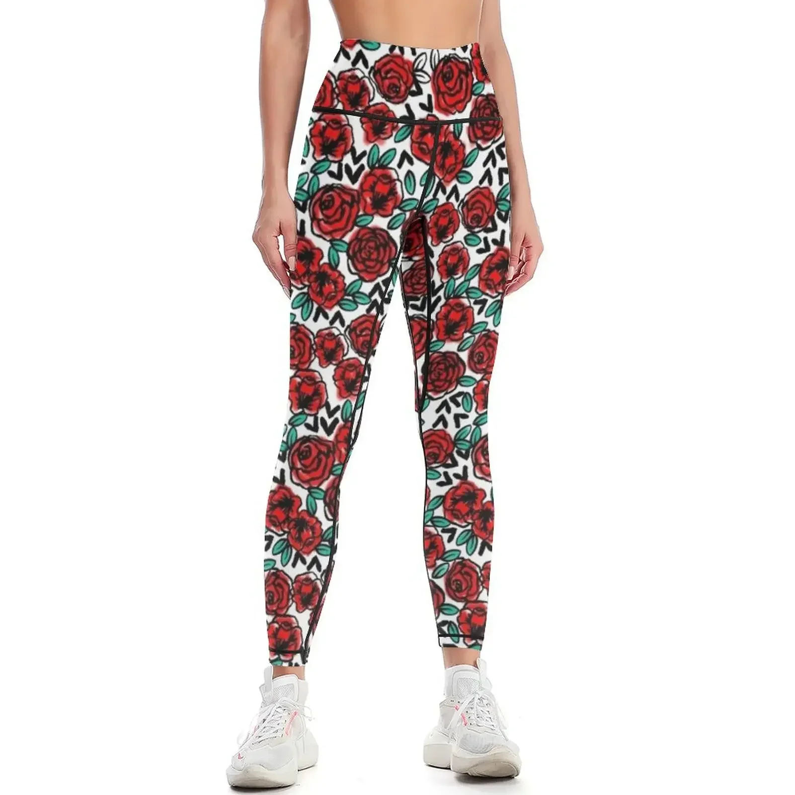 

Roses - Red by Andrea Lauren Leggings sport pants for girls gym sportswear woman Women's trousers Womens Leggings