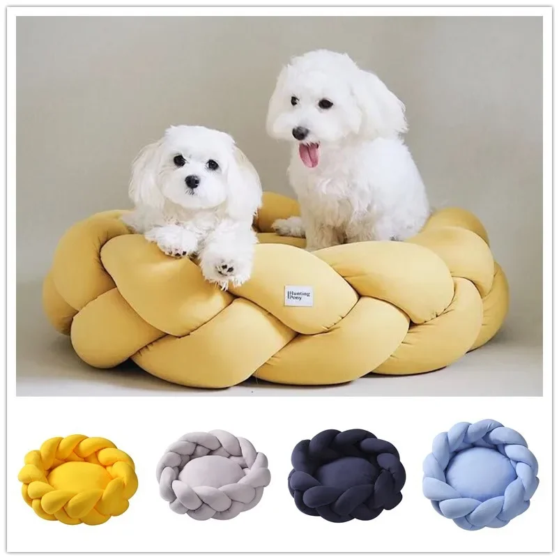 Non-slip Winter Round Soft Pet Bed for Dogs and Cats Anti-scratch Cushion for Deep Sleep Puppy Basket Kennel with Removable Pad