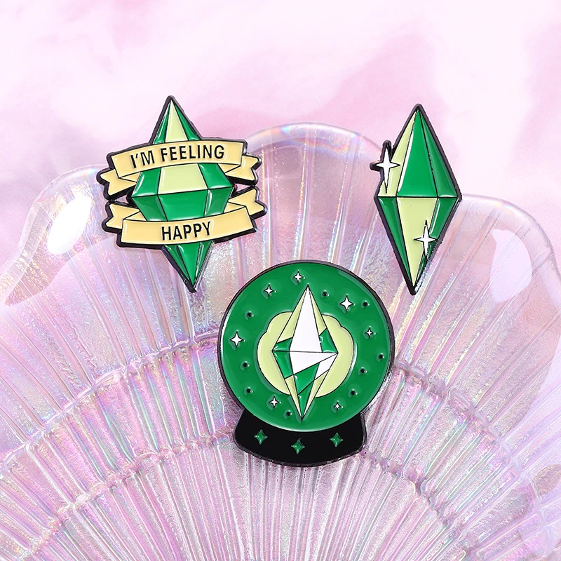 I Am Feeling Happy Plumbob Brooch Enamel Pins Creative Game Neon Sign Brooches Backpack Lapel Badge Jewelry Gifts for Friends