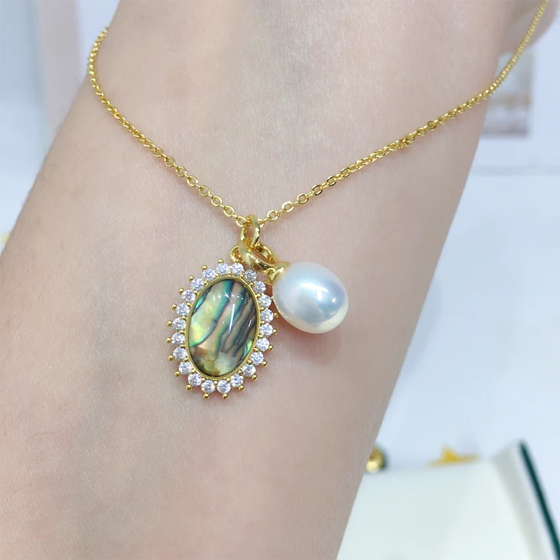 

ZHBORUINI 2024 New Necklace Pearl Jewelry Natural Freshwater Pearls Anti Fading Abalone Shell Pendants Jewelry For Women Gift