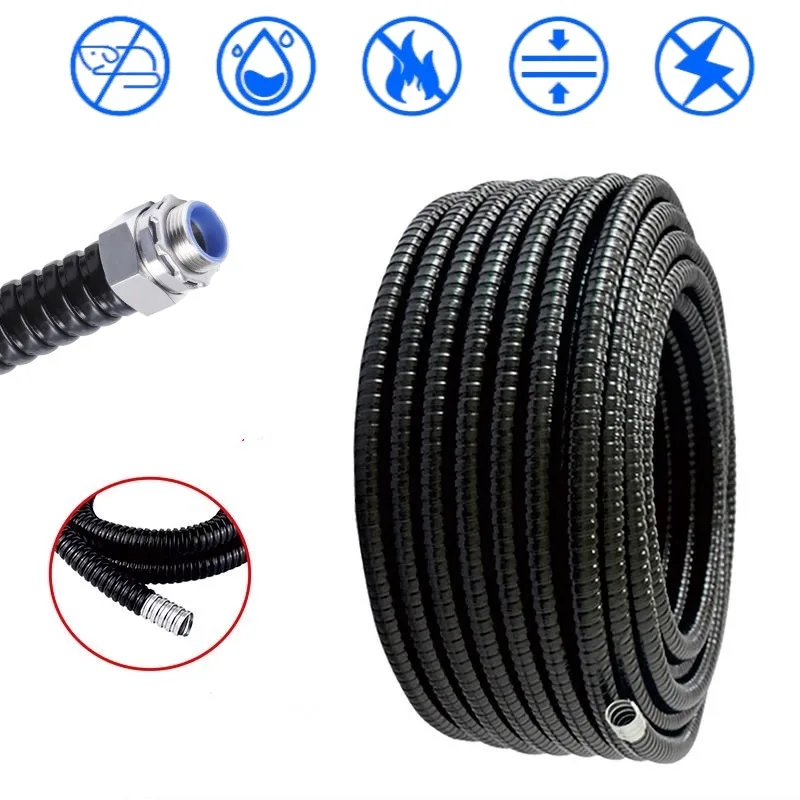 8mm-38mm Plastic coated metal Corrugated Pipe Wire Line Cable Conduit Protect Threaded Hose Rat-proof Pipe Sleeve Home Hardware