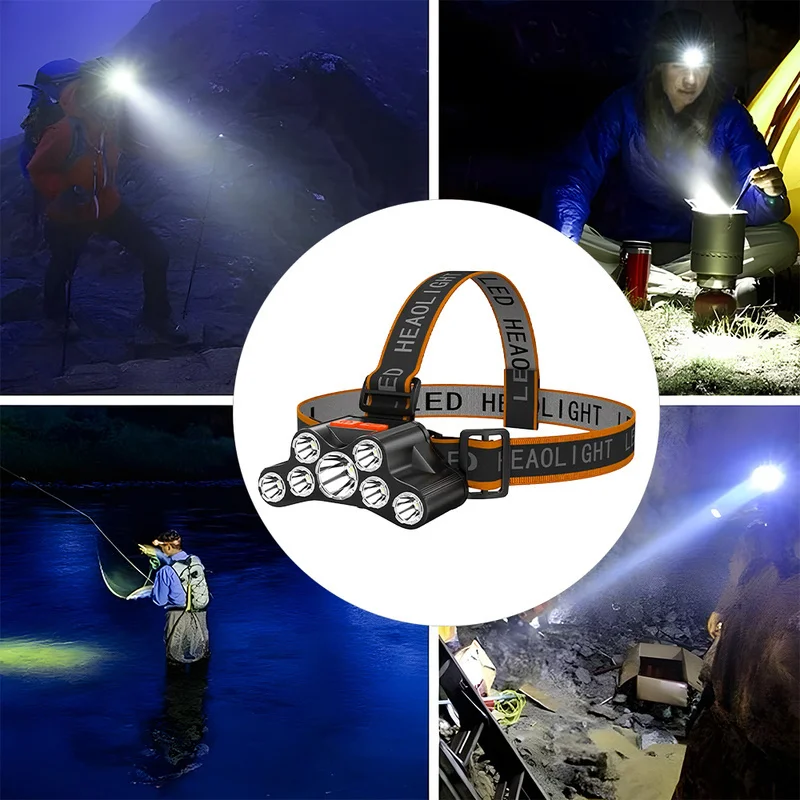 كشافات أمامية 7LED قابلة لإعادة الشحن USB فائقة السطوع مقاومة للماء مثبتة على الرأس مع 4 أوضاع للتخييم في الهواء الطلق وصيد الأسماك في حالات الطوارئ