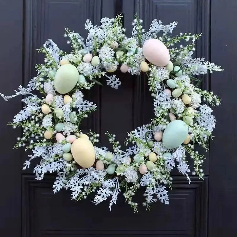 45cm Colorful Easter Eggs Decor Wreaths For Front Door Pastel Easter Egg Mini Spring Easter Wreath Easter Window Decor Wreath