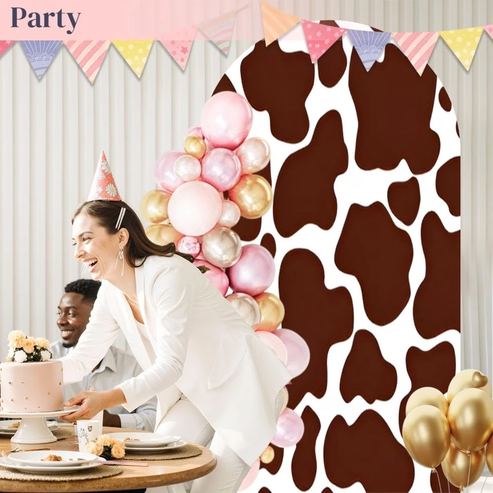 Abstract Brown Cow Pattern Portrait Photography Backdrop Wedding Birthday Baby Shower Party Background Farm Chiara Arch Cover
