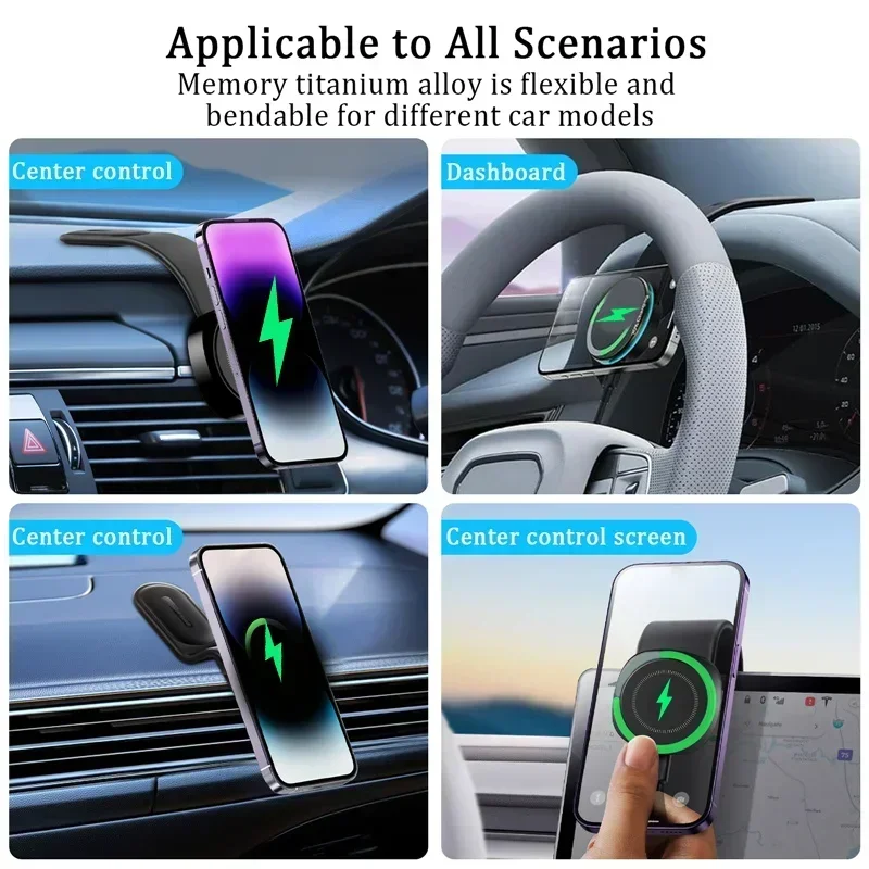 Caricabatterie Wireless per auto magnetico supporto per telefono da auto a ricarica rapida cruscotto con schermo di controllo centrale per iPhone 15