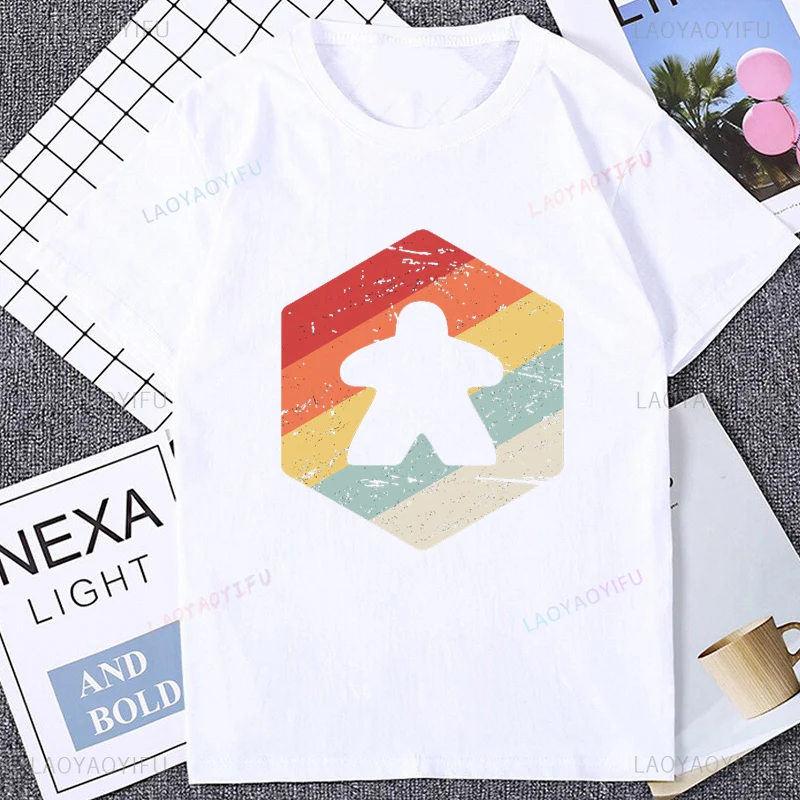 Kawaii Meeple Board Game Player Tshirt Casual Fashion Cotton Man T Shirt Harajuku Breathe Comfort Summer Style Y2K Women T-shirt