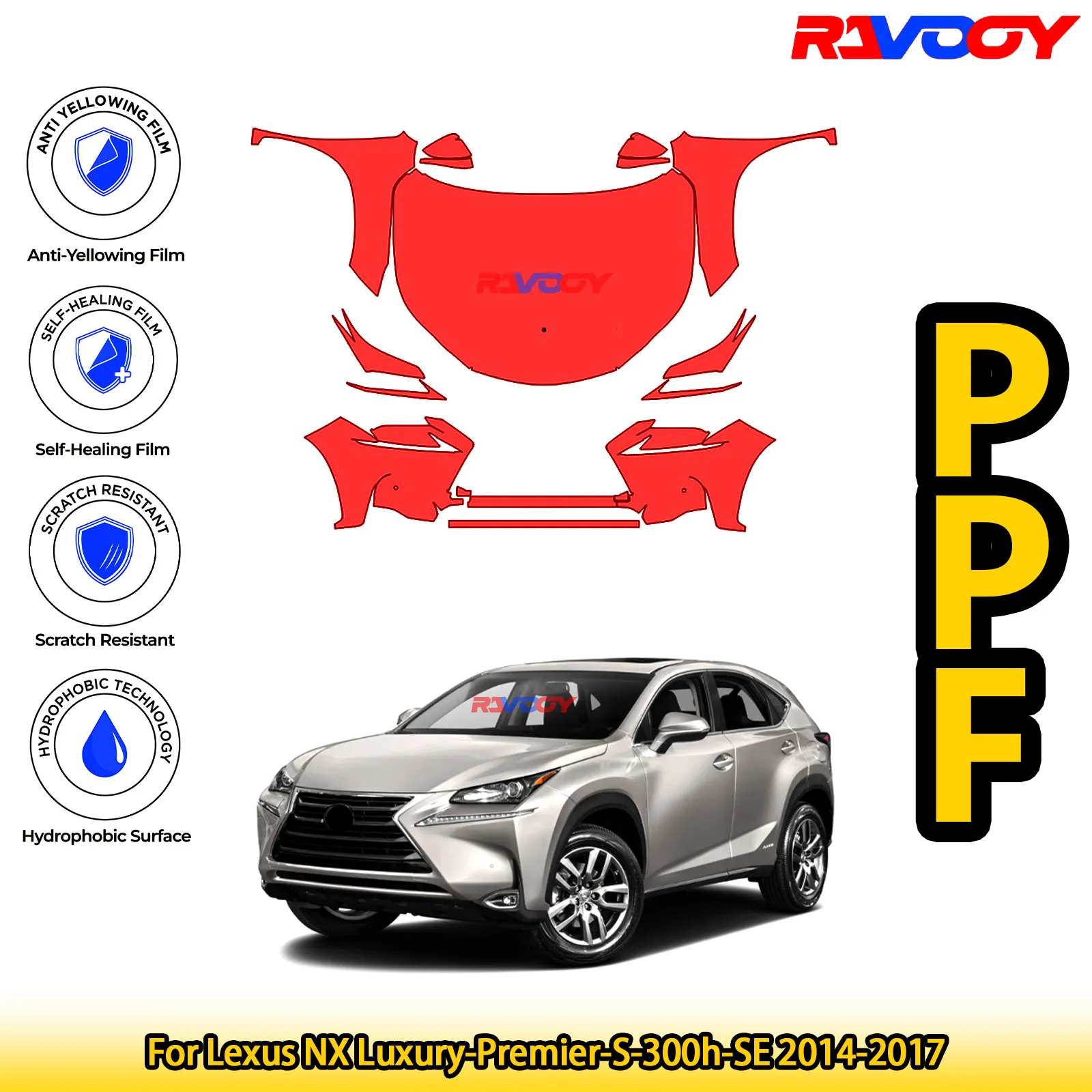 

Для Lexus NX Luxury-Premier-S-300h-SE 2014-2017 глянцевый матовый черный предварительно вырезанный передний комплект PPF, защитная пленка для краски