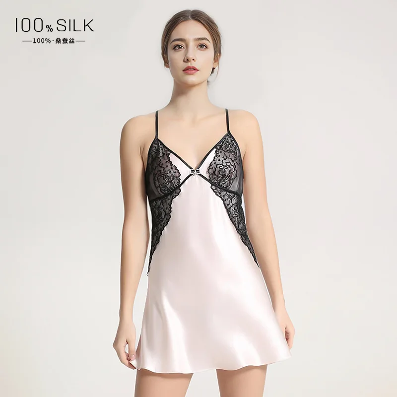 Robe nuisette en soie de mûrier 100% 19 Momme pour femme, dos ouvert, dentelle, robe de mariée, demoiselle d'honneur, tenue de détente élégante, cadeau
