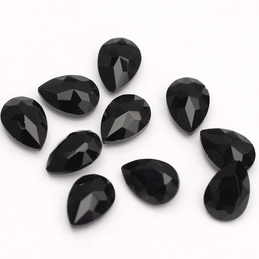 High Quality Dorp Shape Nail Parts Strass Crystal Black Glass K9 Fancy Stones Multi Sizes Gems for 3D DIY Nail Art Decorations