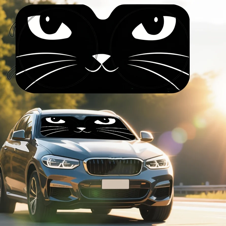 1pc Of Car Windshield Glass Sunshade, Cartoon Cat Face Design, Effectively Block Sunlight Heat, Protect The Car From Exposure, S