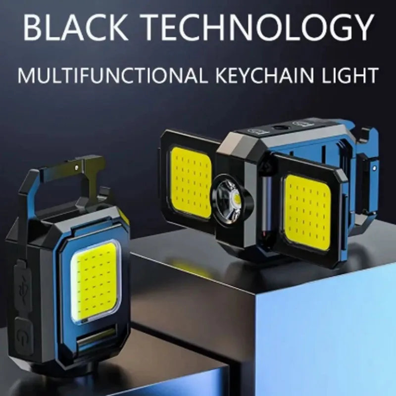 COB Keychain Light Multifunctional LED Pocket Flashlight Strong Magnetic Hook Portable Bright Work Lamp for Camping Car Repair