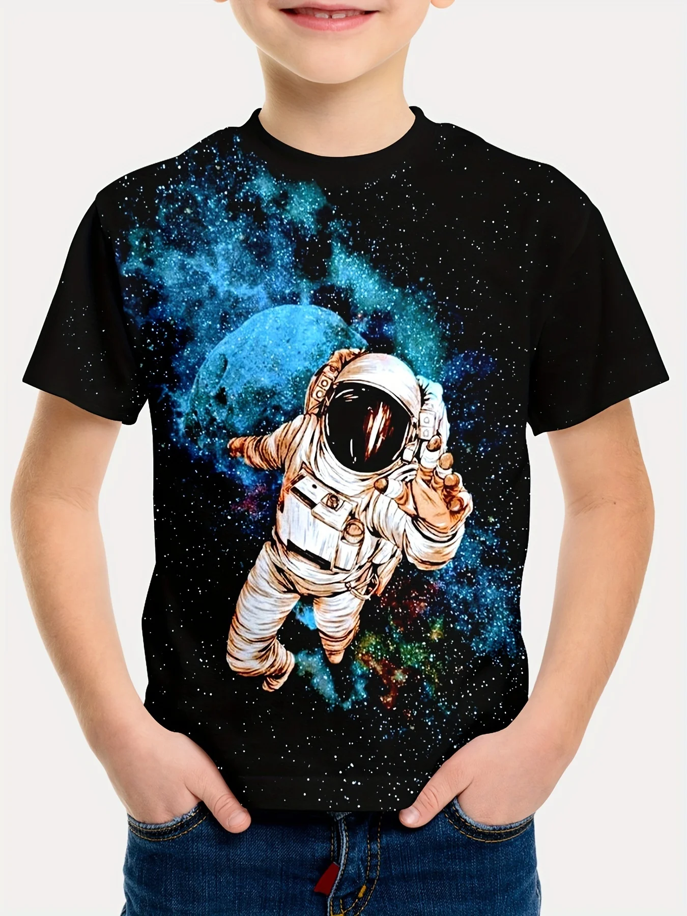 

Kids Clothes Astronaut Graphic T Shirts Short Sleeve Children Top O-Neck Tees Fashion Child T-Shirt Casual Children's Clothing