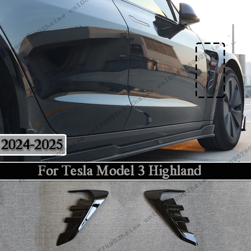 

For Tesla Model 3 Highland 2024-2025 Gloss Black Car Exterior Side Body Air Outlet Cover Trim Fender Decorative Stickers Tuning