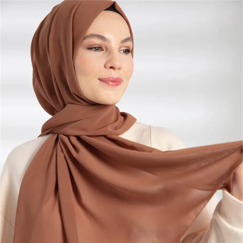 Muslim Hijab Scarves Solid Chiffon Gauze Tudung Bawal Scarf for Women Neckerchief Headscarf Shawl Head Wrap Hijabs Veil Bandanas