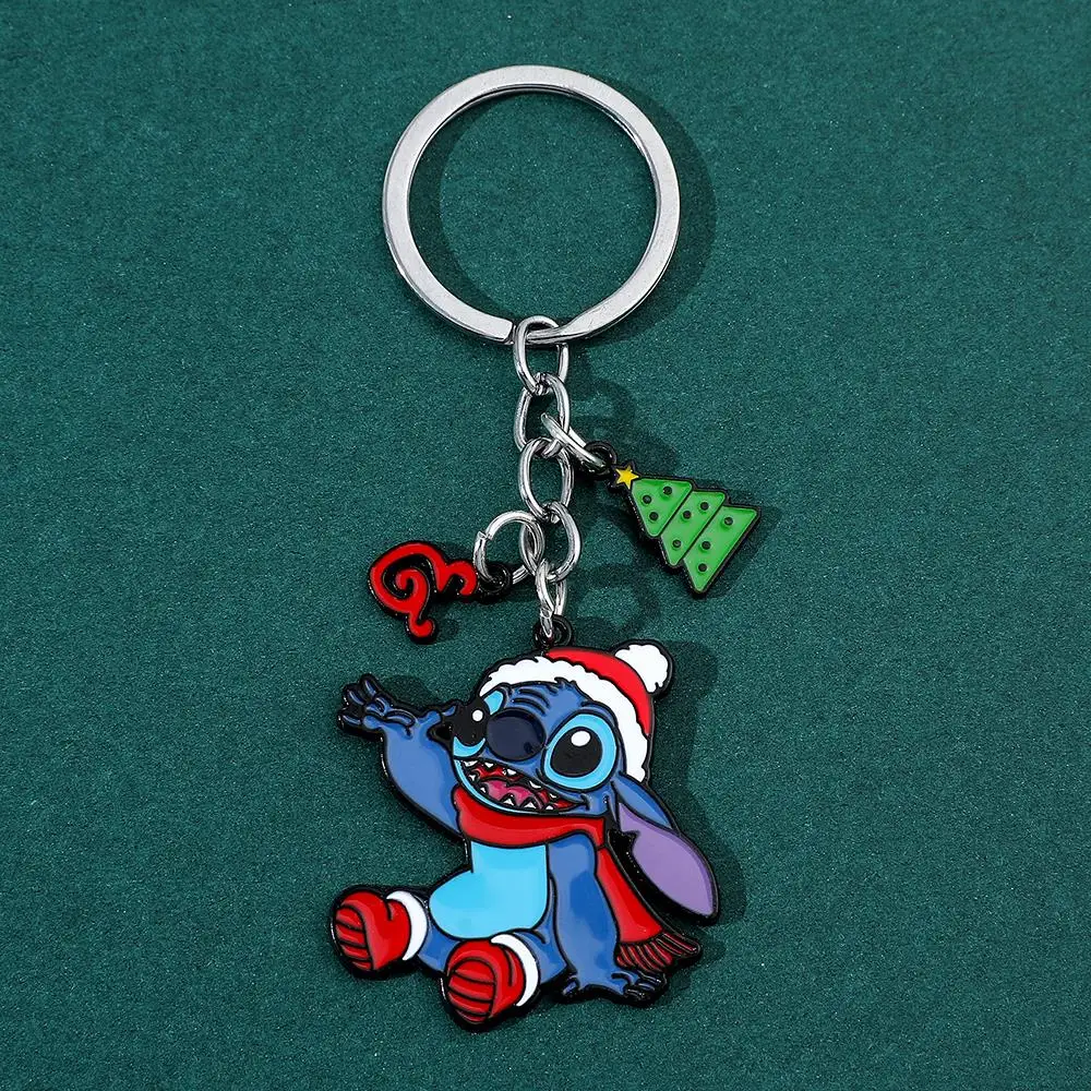 LLavero de Metal de punto de Navidad, llavero con colgante esmaltado de dibujos animados de Lilo & Stitch para bolso, llaveros de adorno, llavero de coche