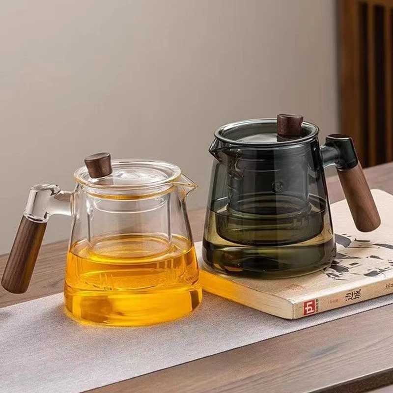 650ml Heat-Resistant Glass Kettle with Removable Infuser Wood Handle Loose Leaf Maker for Blooming Tea  Glass  Set