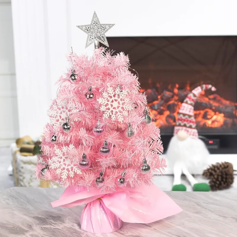 Small Christmas Tree Flocked Artificial Tree 22 inches with Pine Cones, Suitable for Tabletop