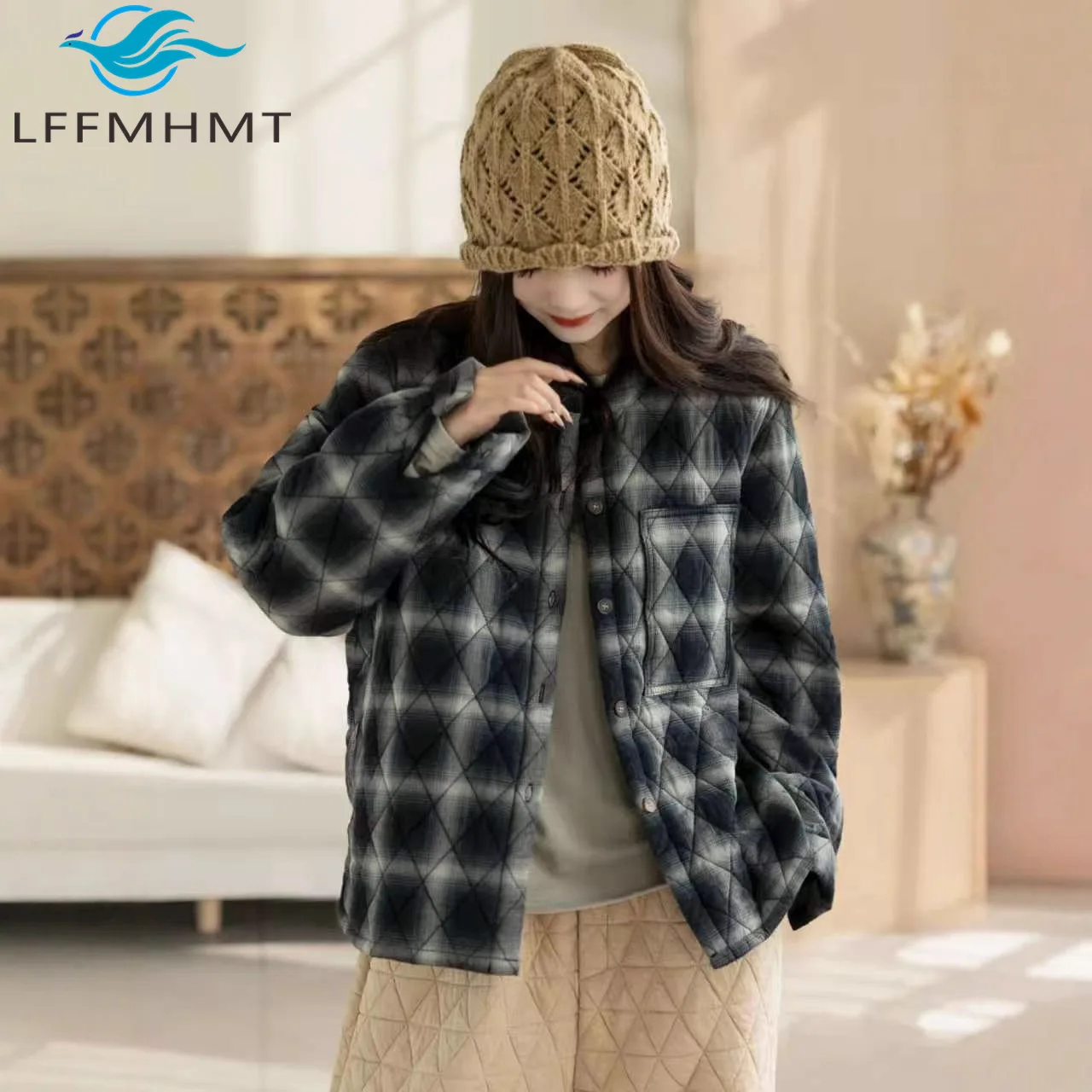 

Осенне-зимние модные винтажные клетчатые стеганые женские рубашки с хлопковой подкладкой, стильные пальто, теплые и прочные повседневные женские куртки