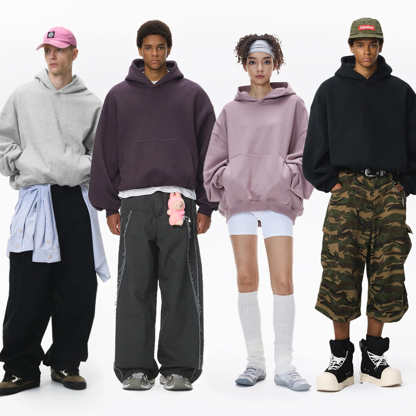 INFLATION Men Short Curved Hem Hoodie Winter 2025 American Streetwear Eggshell Fleece Warm Pullover Sweatshirt