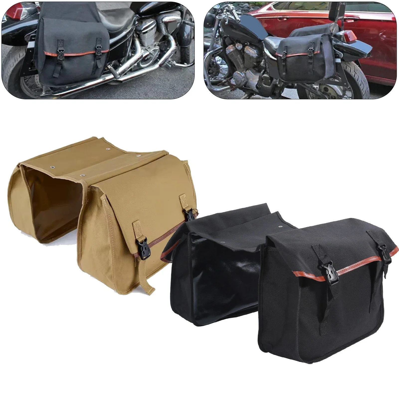 1 Pair Canvas Motorcycle Side Bags Universal Large Capacity Multifunctional Saddle Bag Fit For Honda Harley Suzuki Black/Brown Color