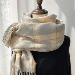 Korean Edition Women's Fashion Scarf Cashmere Winter Warm Scarf Checkered Shawl