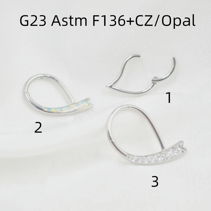 10pcs G23 ASTM F136 Titanium Opal CZ Nose Hoop Septum Clicker Ring Earring Lip Ear Tragus Helix Cartilage Body Piercing NEW