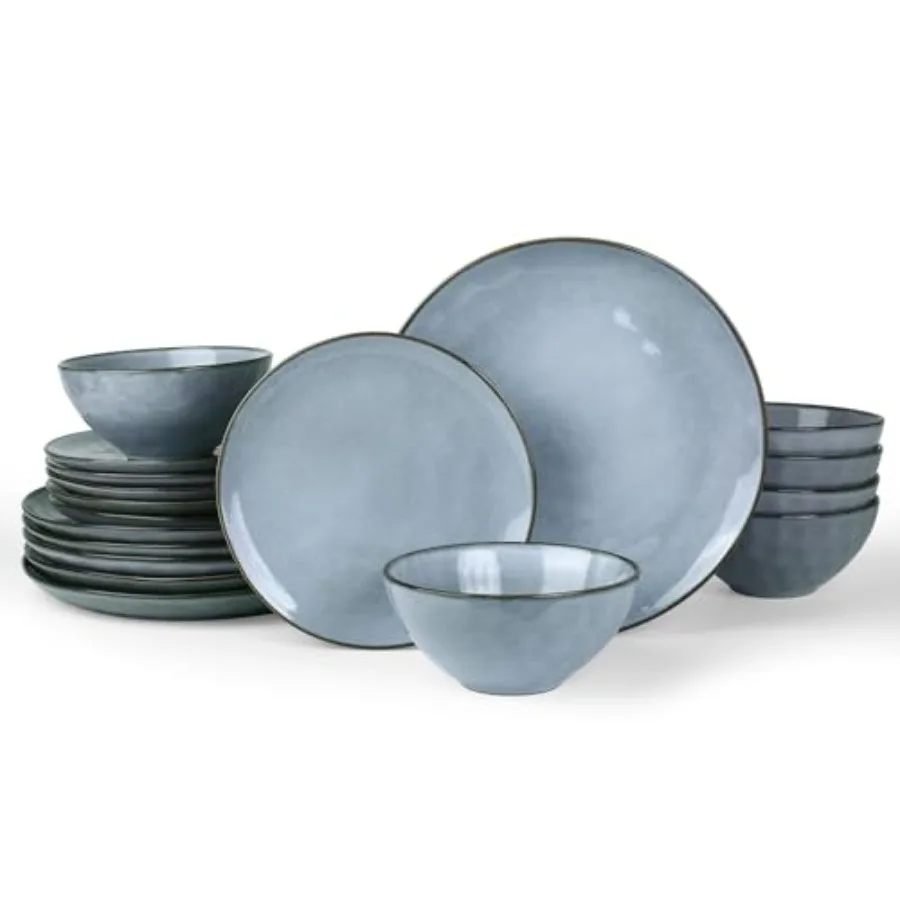 

Набор круглой посуды Ocean, 18 предметов, для 6 персон, с реактивной глазурью, синие тарелки, пригодные для микроволновой печи и посудомоечной машины, устойчивые к царапинам