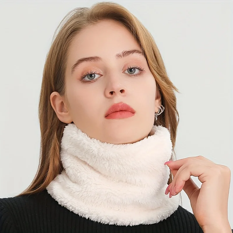 Windproof Plush Infinity Scarf Solid Color Neck Gaiter Cute Coldproof Neck Warmer Ski Mask For Women Girls Winter Outdoor