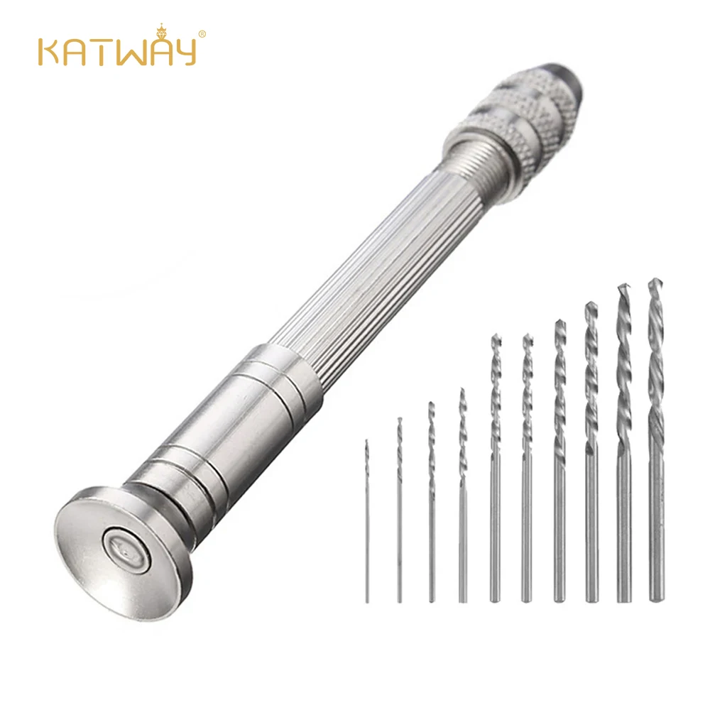 

KATWAY 10pcs 0.8mm-3.0mm Mini Hand Drill with Keyless Chuck Jewelry, Wood, Plastic, DIY Craft Hole Drilling Rotary Tools HH-AA18