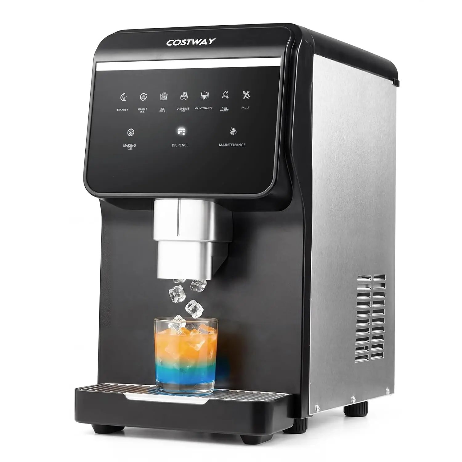 COSTWAY Self Dispensing Nugget Ice Maker Countertop 80Lbs/24H Chewable Ice | Portable Ice Machine with 7.5LBS Ice Storage Capacity, Automatic Cleaning Function for Home Office, Black