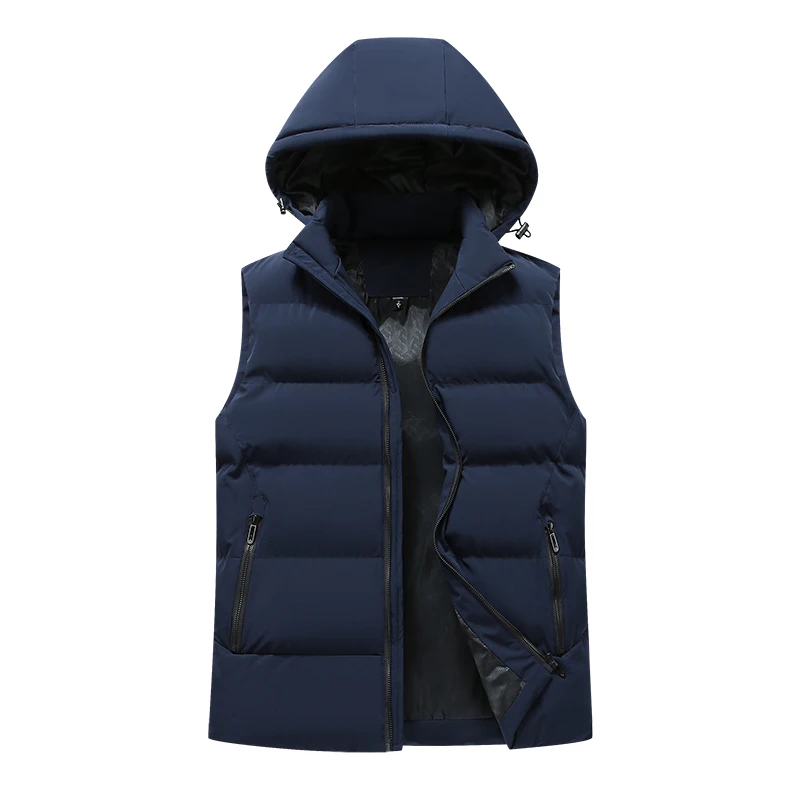 Men's Workwear Vest Autumn and Winter Men's Outdoor Loose Warm Detachable Hat Sleeveless Jacket Solid Color Versatile Coat 5XL