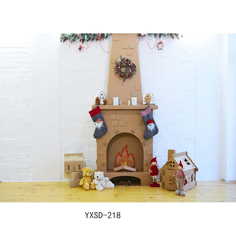 Nitree Christmas Indoor Theme Photography Background  Christmas tree Fireplace Children For Photo Backdrops YXSD-07