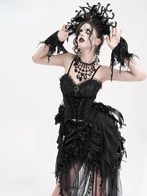 

EVA LADY Gothic k Sle Lace Crop Top Bodycon Strapl irt ECST007002 Devil Faion Velvet Plant Fiber Regular Fit