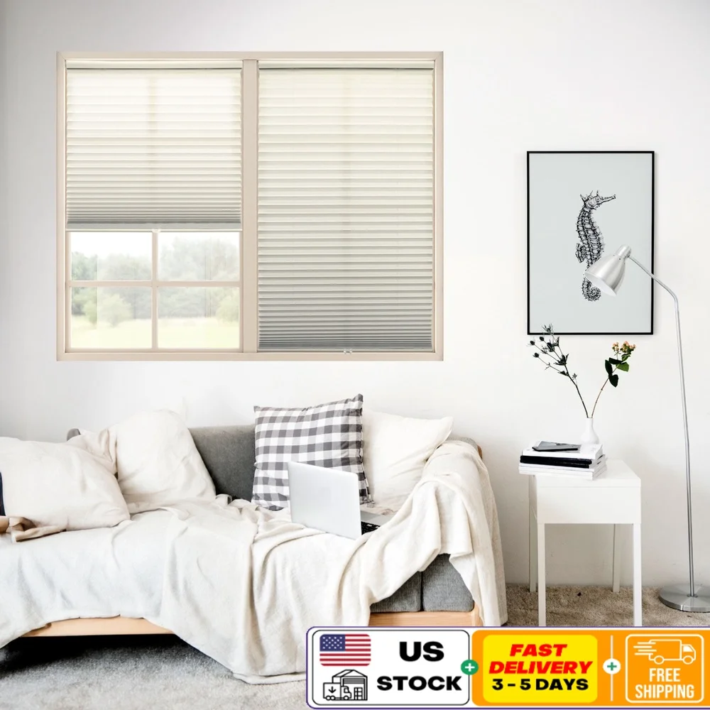 

Cordless Light Filtering Pleated Shades Windows Privacy Safe Kids and Pets Easy Adjust Durable Polyester Blinds with Hardware