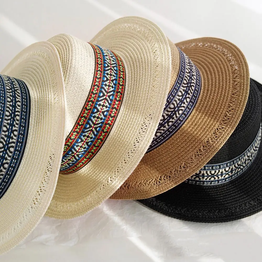 

Simple UV Protection Weave Straw Hat Boho Ethnic Style Sun Protection Cap Bohemian Sunscreen Beach Hat Spring