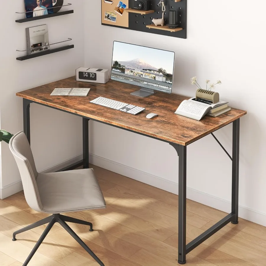 40 Inch Computer Desk for Home Office and Study Modern Simple Gaming Desk with Storage Large Legroom Metal Frame Rustic Brown F