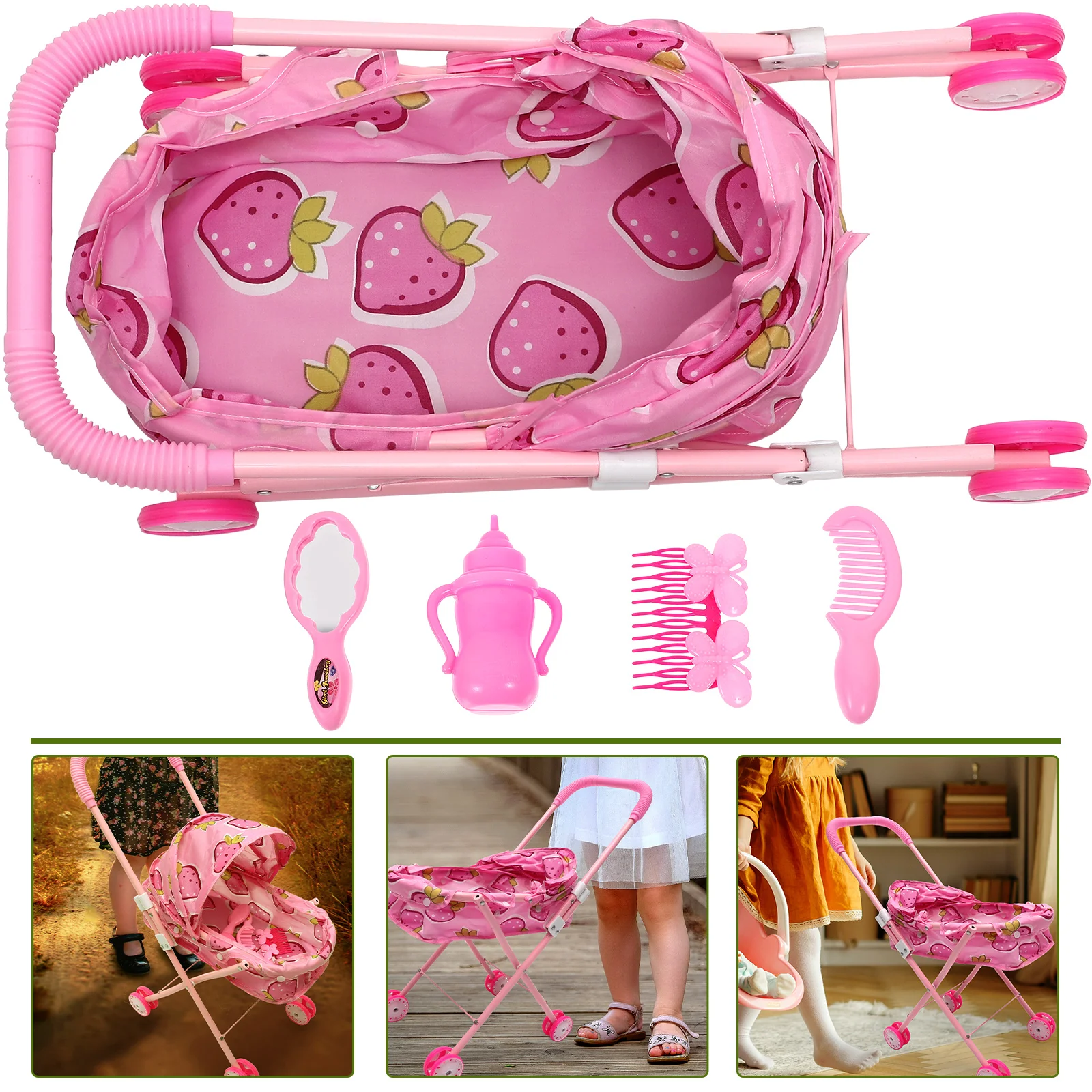 Stroller Toys Kids Simulated Stroller Model Playset Accessories Baby Trolley Pretend Toy Girl