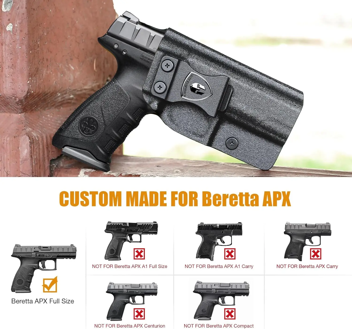 حافظة IWB Kydex متوافقة مع Beretta APX بالحجم الكامل قابلة للتعديل للاحتفاظ بالخفي تحمل Posi-قفل اليد اليمنى #1