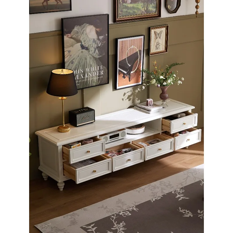 

Американский шкаф для телевизора из цельного дерева, французский свет, роскошный шкафчик для хранения, белая мебель, гостиная, кофе