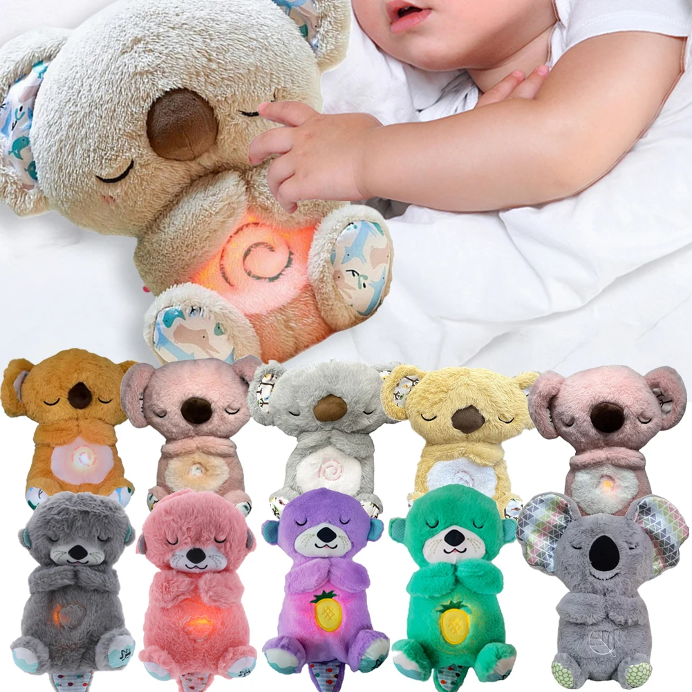 Baby Breathing Bear Baby Soothing  Plush Doll Toys with Light Sound Sleep Koala Bear Stuffed Animal Toy Newborn Baby Gift