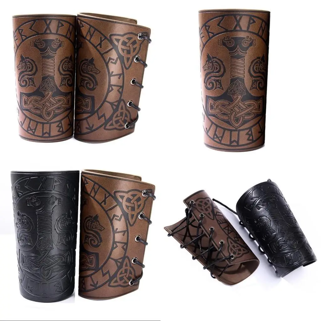 

652F Medieval Men Cosplay Arm Warmers Lace-up Pirate Knight Wristband Bracer Steampunk Accessories