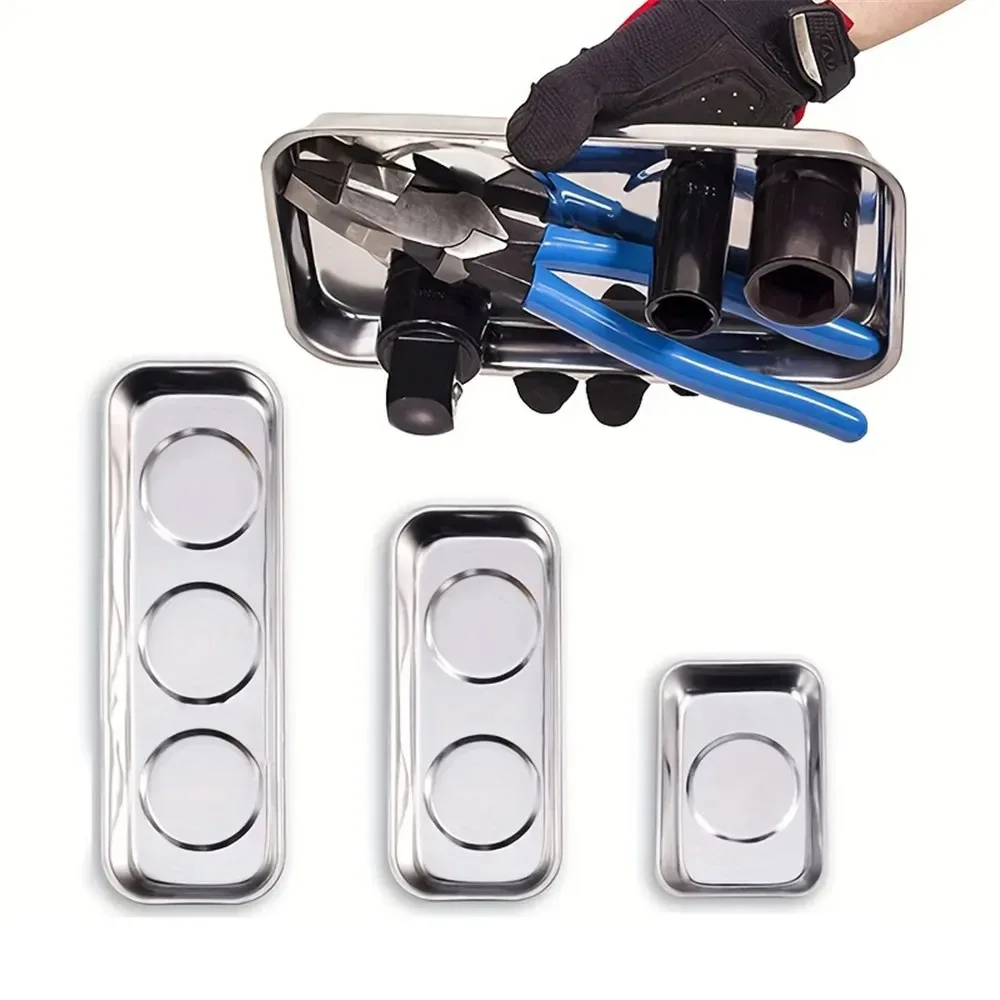 

Stainless Steel Magnetic Tool Tray Set, 3 Sizes Heavy Duty Tool Organizer Trays, Magnetic Parts Holder for Screws, Nuts