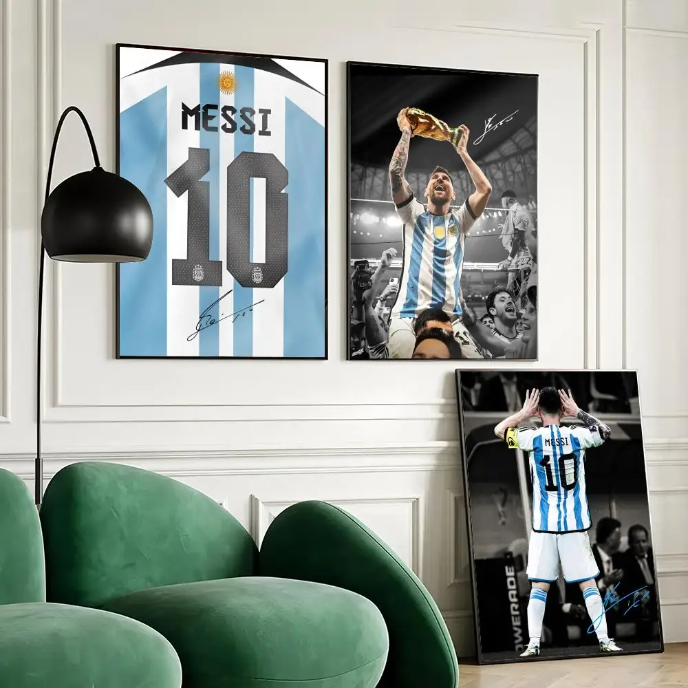 Football Star L-Lionel M-Messi Poster Stickers Painting Mural Wall Decals for Bedroom Living Room Home Self-Adhesive Decor Gift