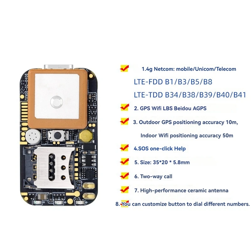 ZX908 Mini 4G GPS Tracker PCBA Chip Board, Véhicule, Voiture, Système de suivi de prêt Tat, Sans fil, WiFi, Beidou, Localisateur satellite