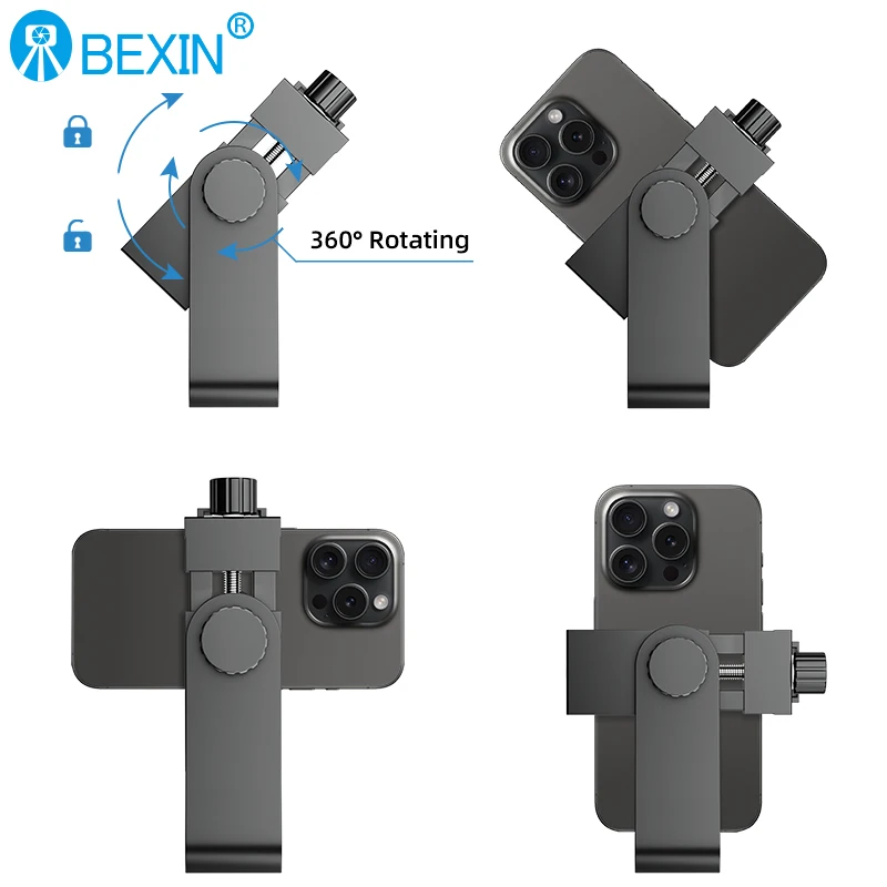 범용 휴대폰 클립, 360 도 삼각대 마운트 어댑터, 1/4 인치 나사, 아이폰용 조절 가능