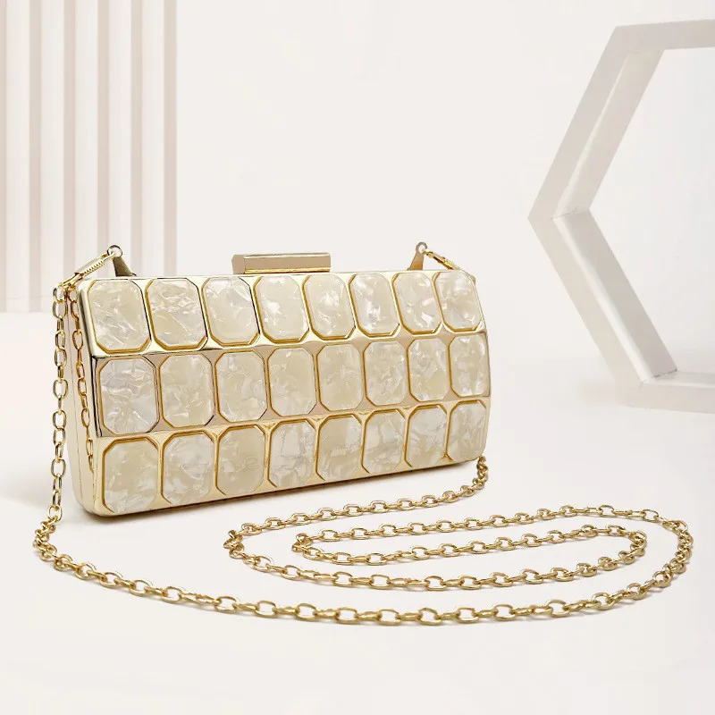 2024 Handheld Small Bag Cross-border Stone Patterned Acrylic Dinner Bag Women\'s Party Banquet Bag Single Shoulder Square Box Bag