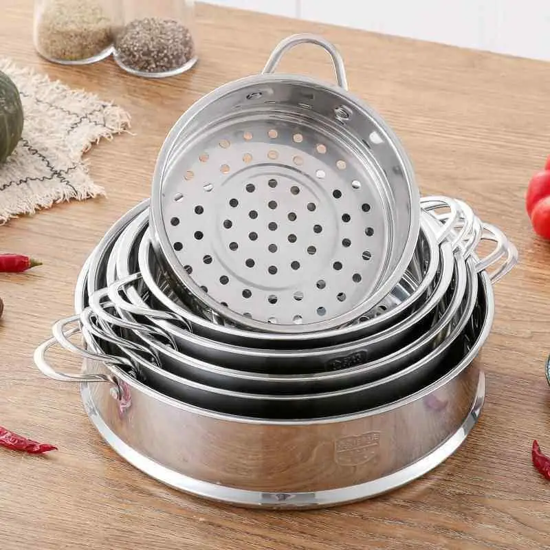 Stainless Steel Steamer Pot Small Soup Pot Auxiliary Food Milk Pan Steamed Buns Steaming Layer Home Use Kitchen Accessories