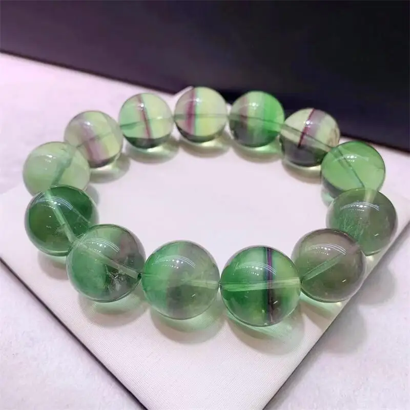 18MM Natural Green Fluorite Bracelet Woman Lady Man Healing Wealth Gift Crystal Beads Quartz Gemstone Jewelry 1PCS