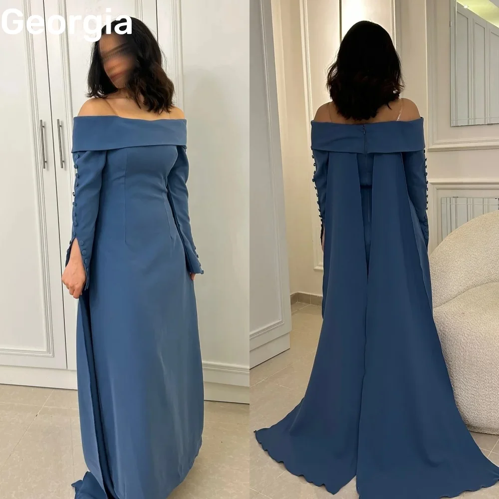 

Wedding Party Dress Customize Column Off-The-Shoulder Dubai Luxury Evening Dress Floor-Length Long Sleeves Elegant Dresses